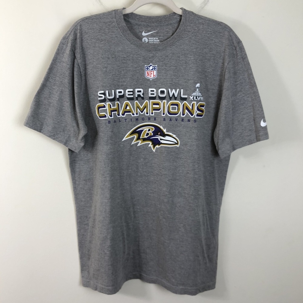 Nike Baltimore Ravens NFL Super Bowl XLVII Champions Men's Sz Large Gray